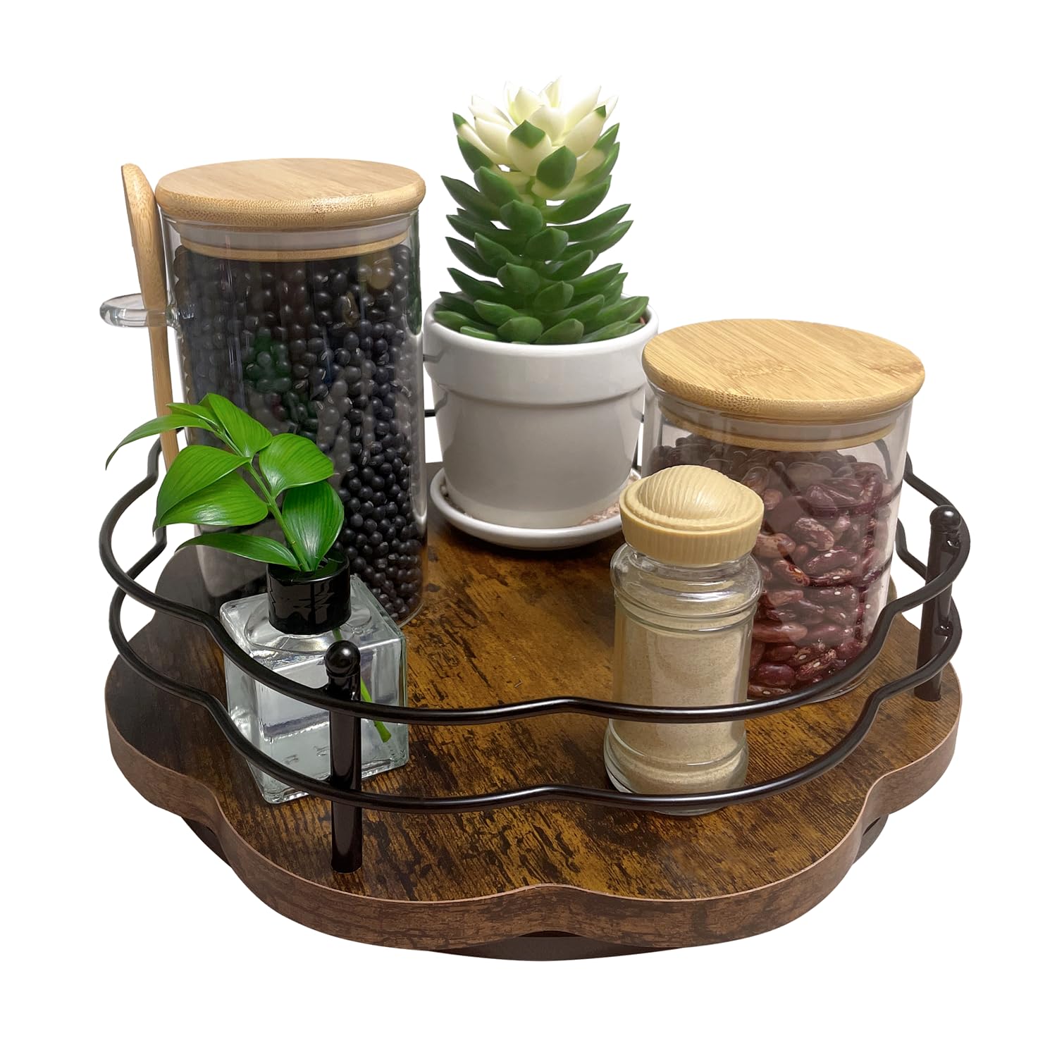 12インチ Lazy Susan ターンテーブルオーガナイザー 高めのガードレール 360度回転 滑り止めベース レイジースーザンスパイスラックオーガナイザー テーブルトップ/キッチン/カウンタートップ/キャビネット/ダイニングテーブル/パントリー/コーヒーバー収納用|明金万代