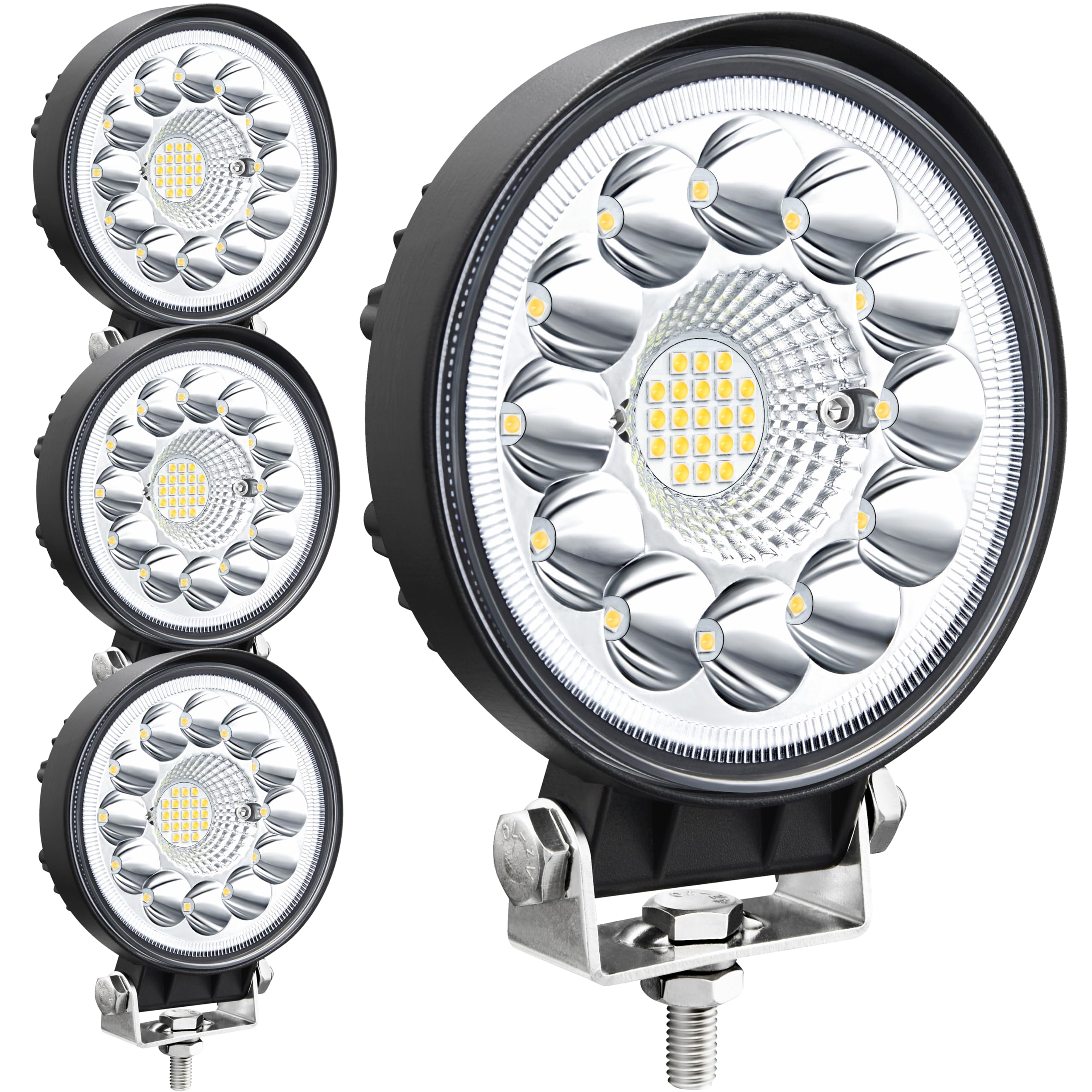 トラック用LEDライトポッド、4インチLEDトラクター作業灯 120W ラウンドスポットオフロード運転灯 ATV UTV RV ゴルフカート 芝刈り機 SUV オフロードライト、4パック｜明金万代 17,314円