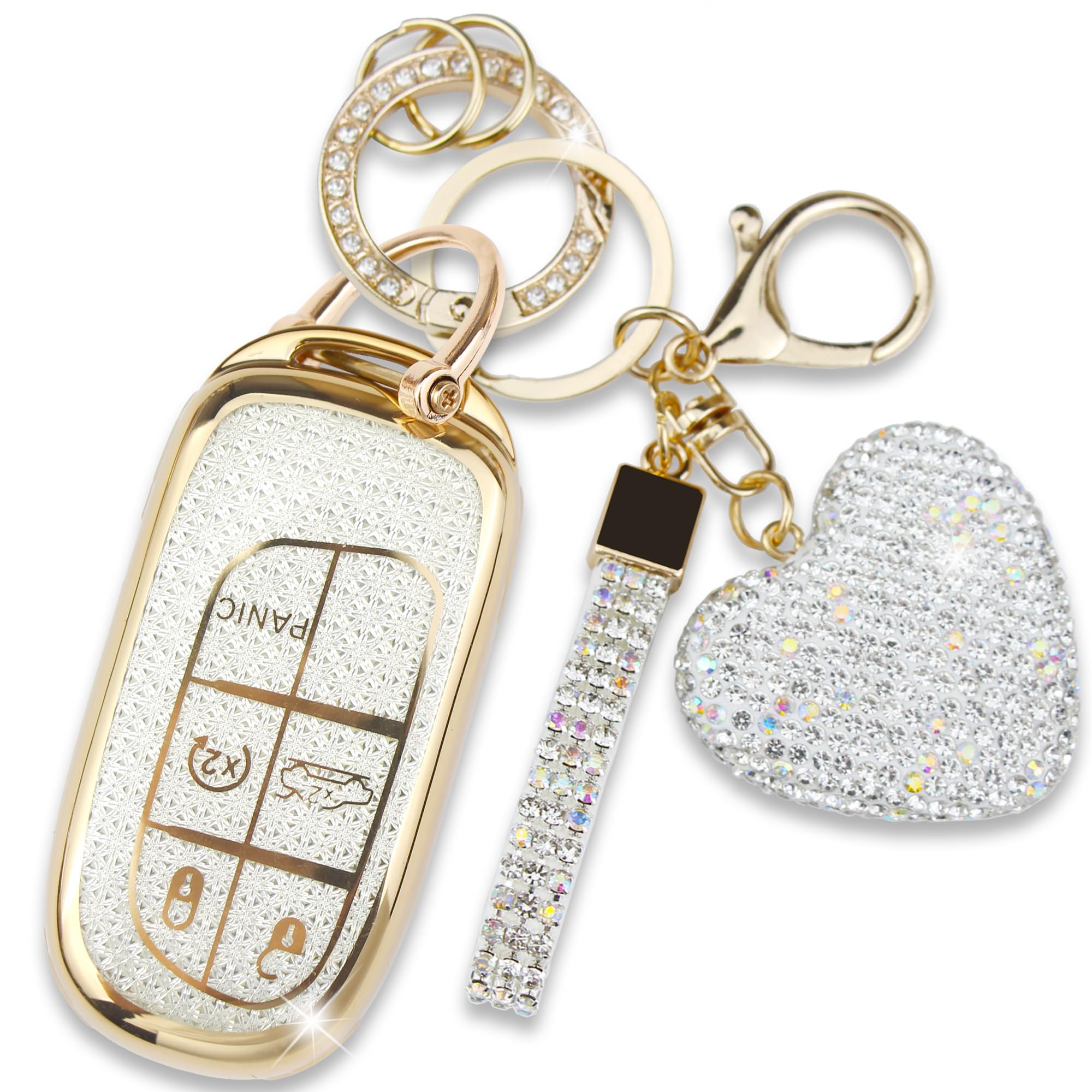 キーフォブカバー 金剛石キーホルダー付き添い人 お上さん用カーキーシェル ジープ 地べたチェロキー レネゲード ダッジ ランダムアクセス記憶装置 デュランゴ チャレンジャー クライスラープロテクター相応う (5名取り草-しろがね色ハート型)