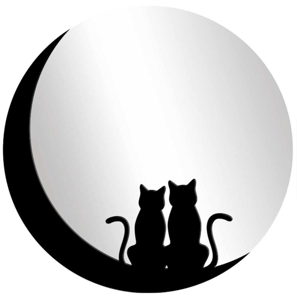 TIDTALEO 月と好一対猫の3Dアクリル樹脂銀鏡飾りもの銀鏡かざり付ける へばり着くステッカー印字機 壁 瓦相応う リビングや 御部屋の室内装飾壁飾りつけ