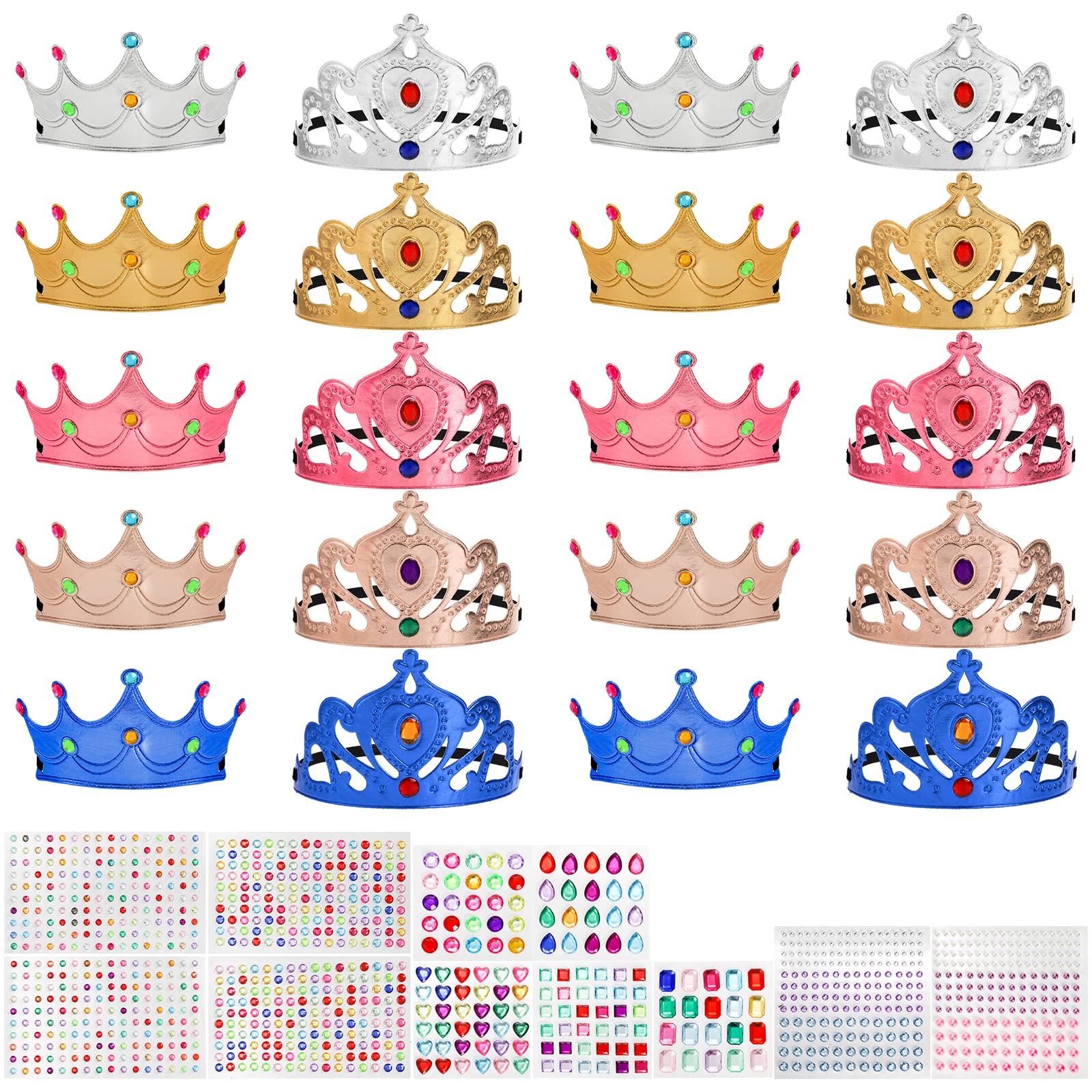 Okllen 31個 フォームプリンセスティアラとジャケット冠仕掛ける 赤ちゃん用 自分自身だけのティアラとジャケット冠を作る 金剛石ステッカー付き添い人 キッズパーティー備品