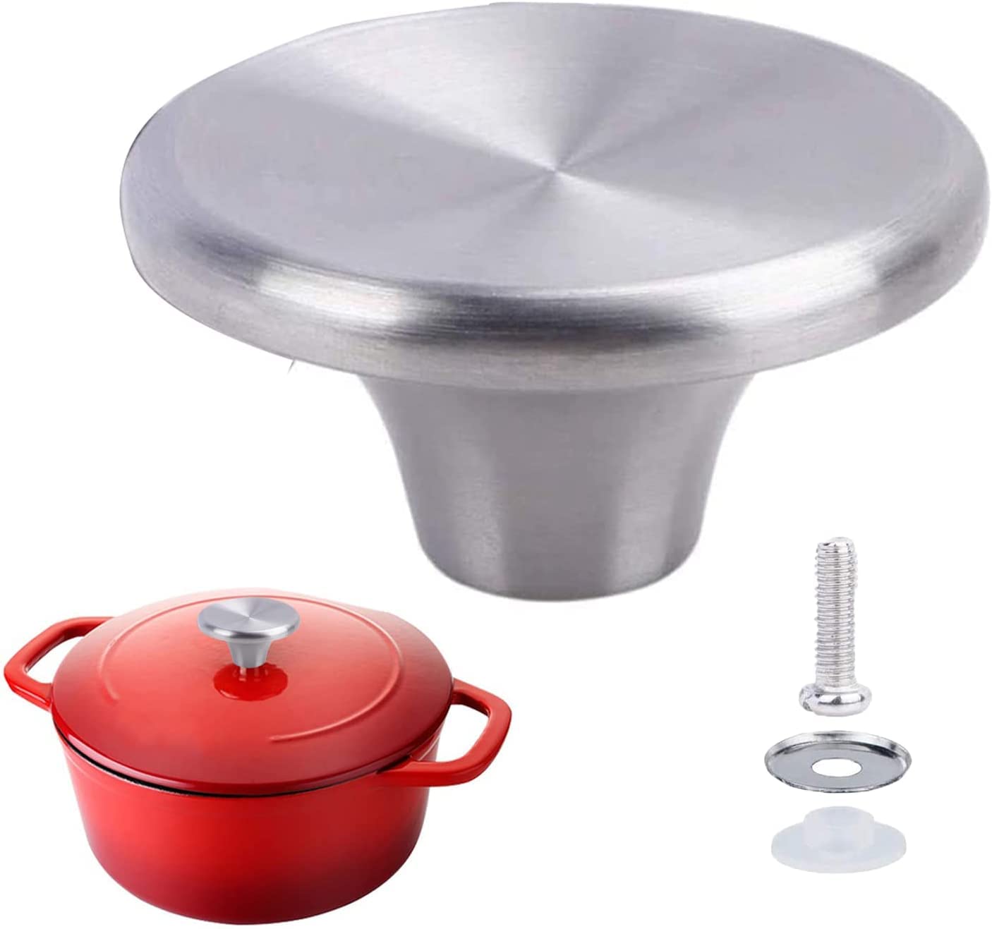 ダッチオーブンノブ ステンレス鋼スチール写真 取り替えっこ用手持ち部分 Le Creuset, Aldi Lodge 余分の物のエナメル鋳鉄ダッチオーブンポット蓋ノッブ 取り替えっこ用 (しろがね色 1書き割り)
