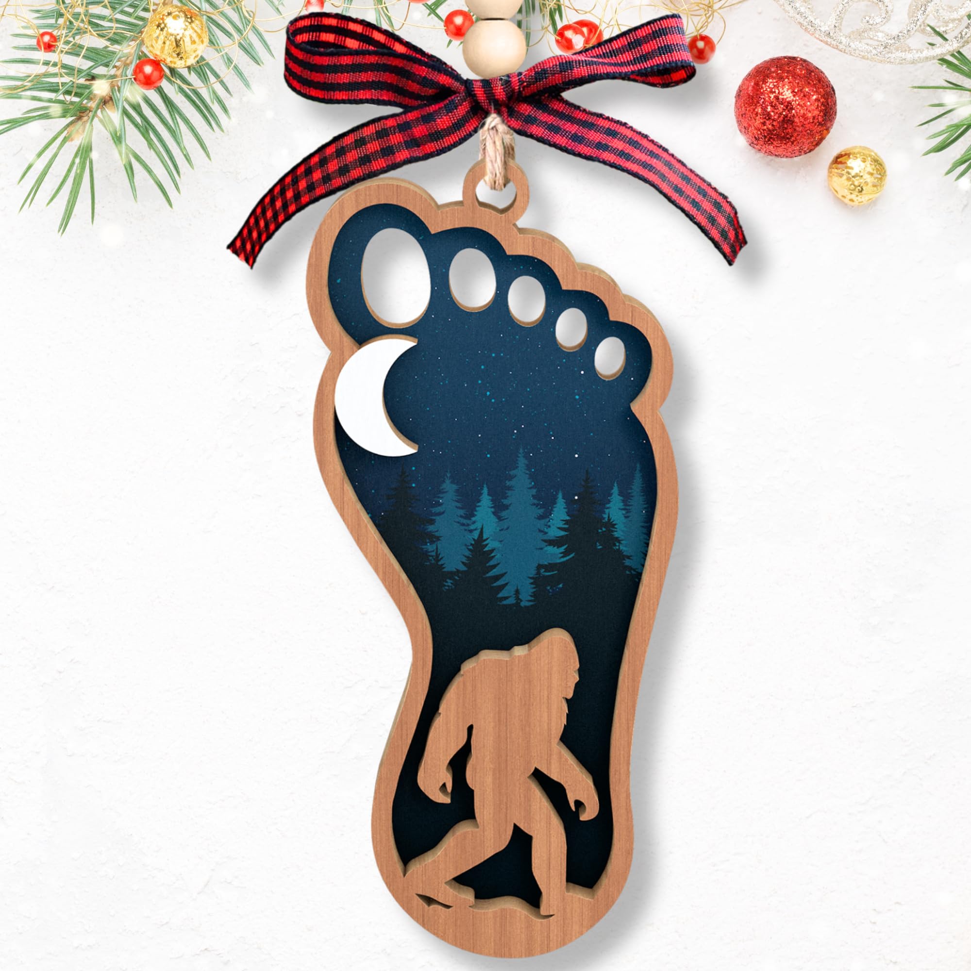 Pawzity ビッグフットオーナメント - ビッグフットギフト、サスカッチギフト - サスカッチ ビッグフット クリスマスツリーオーナメント - 木製飾りつけ