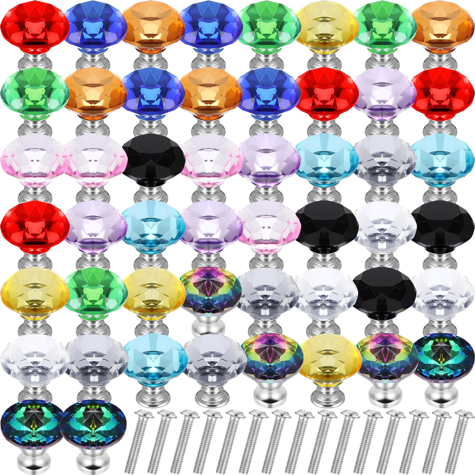 DoubleFill 50個 クリスタルガラスキャビネットノブ 金剛石 30粍 洋服箪笥ノッブ 派手な抽き出しプルハンドル 押し込みや抽き出し 勝手もと 言葉衣裳 2階建てバス御部屋 食器棚用 マルチ色合い