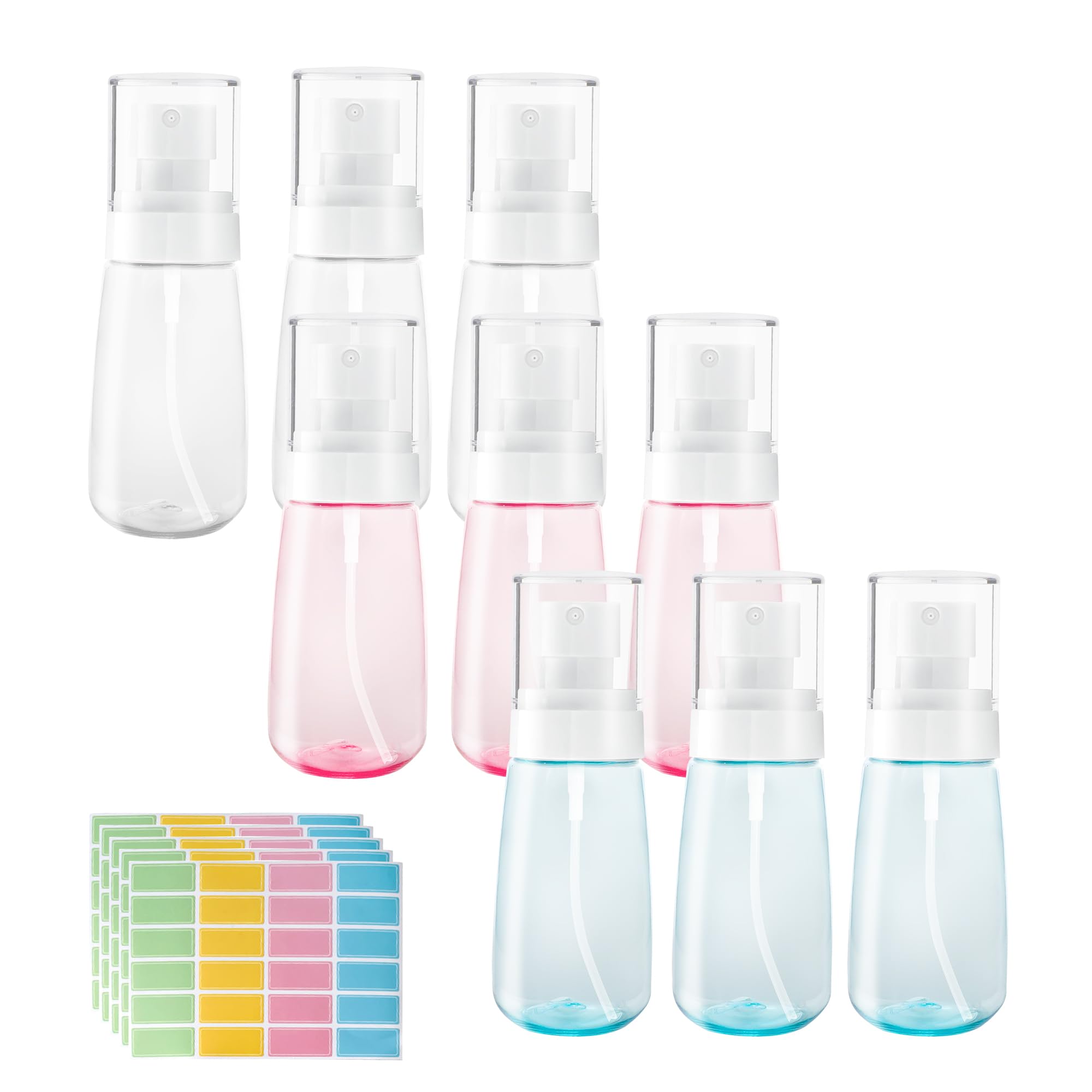 旅する用吹きつける壜 60ml/2薬局衡オンス 手抜かり押しとどめる ファインミストスプレーボトル 空のミニメイクアップフェイススプレーボトル せつ然たる 詰め替え能力のある 周遊容れもの 精油 コスメティック エッセンシャルオイル用 3色 (付け紙120個)