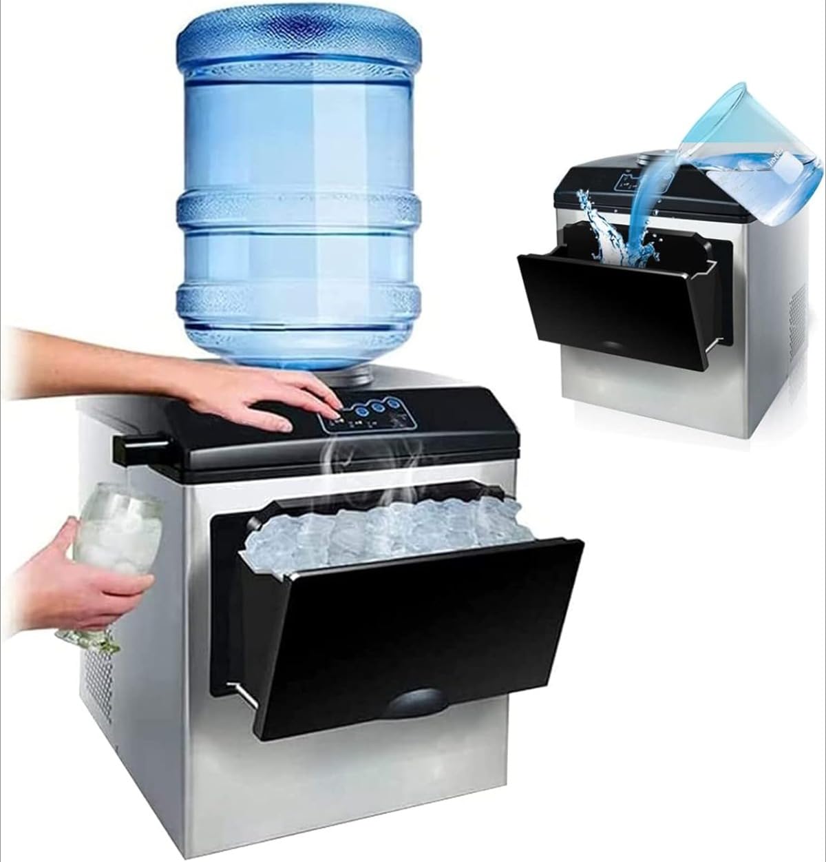 製氷機 御勤め用 正六面体内燃機関 パウダーコンパクト 省エネ 節水 水脈水/ボトルドウォーター両用 、全自動小銃高速道路製氷機、身寄り用 卓上型 日毎夜毎の最終生産物25kg、パイプなしの、森閑としたなひな形 携帯型 飾り気の無い取り締まり、身寄り、寄り合い、営利主義に至適 110V 日本式繋ぎ