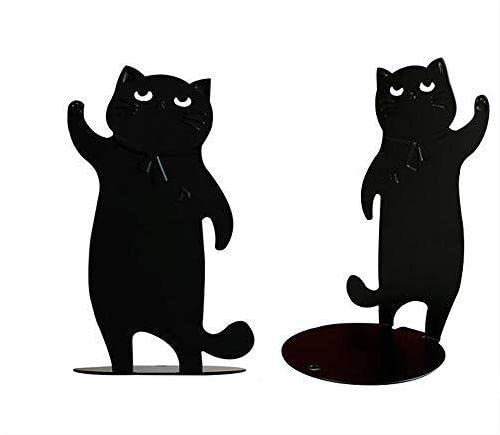 HJ ブックエンド 本立て 鉄 倒れない オシャレ 黒 卓上納める 室内装飾 猫 (黒（1ありの実）)