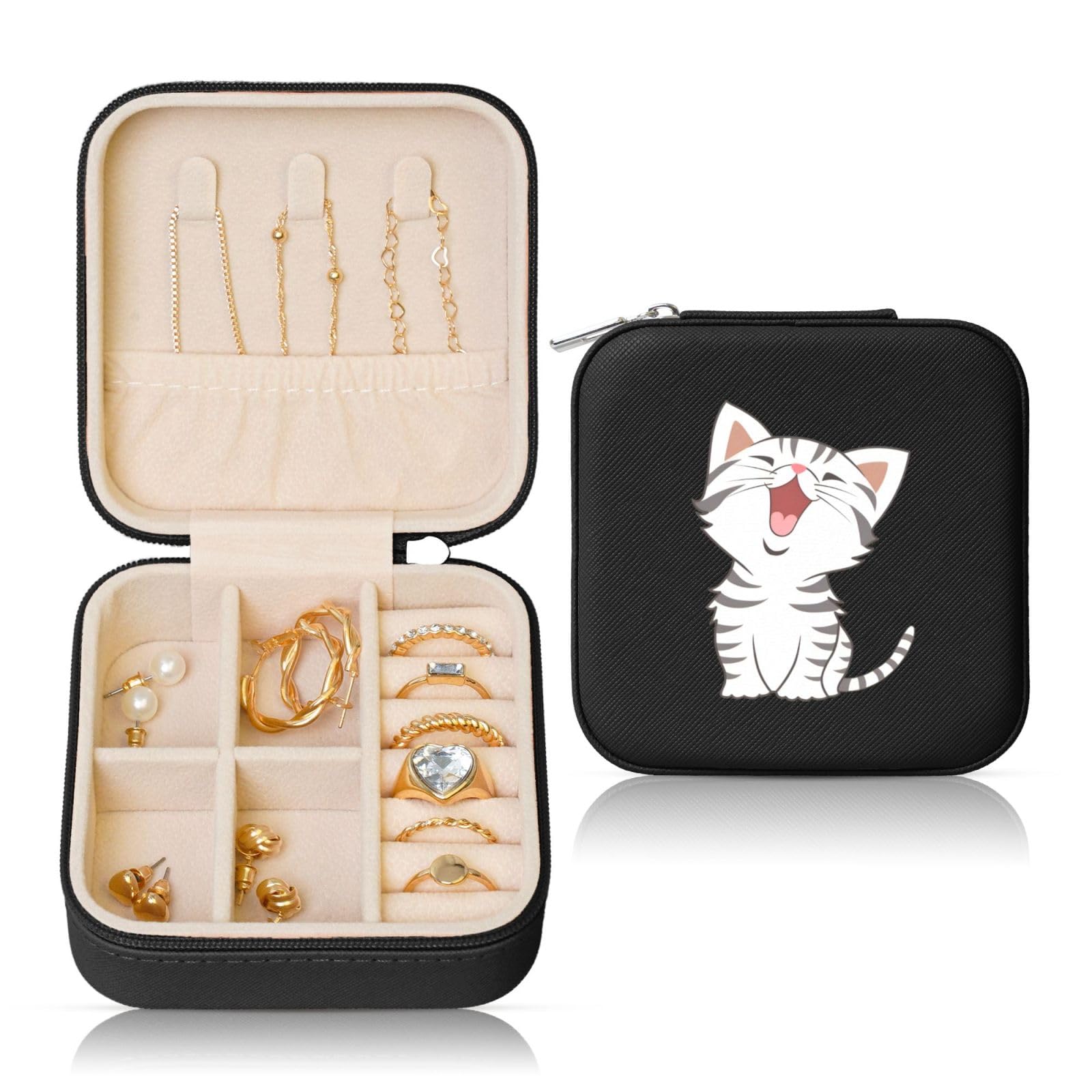 宝飾品容れもの 宝飾品ボックス席 猫柄 付属物容れもの 大静電容量 付属物納める 指環 宝飾品納める 首飾り 貴石箱 耳飾り 四角四面 腕輪 納める容れもの 旅する 持ちはこぶ用 助けになる