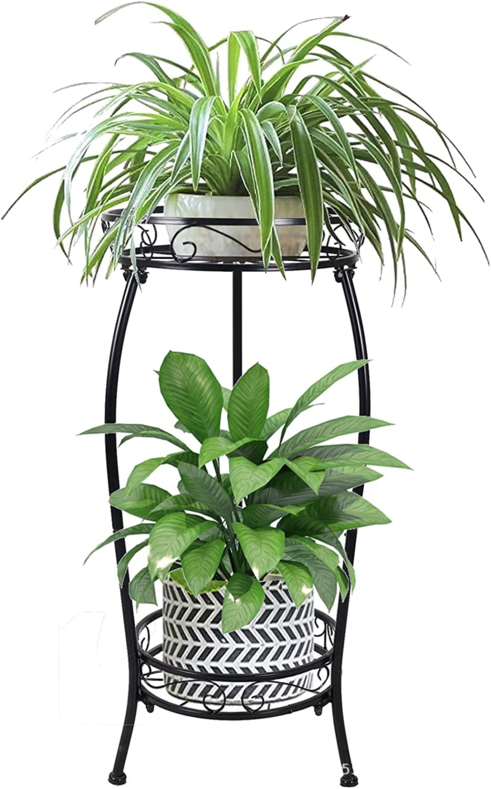 植物スタンド 屋内 屋外 2段 高さ27インチ 金属製鉢植えホルダーラック 植木鉢スタンド 高耐久 植物棚 防錆 鉄製 マルチプラントラウンドサポートラック プランターコーナーガーデンバルコニー用｜明金万代