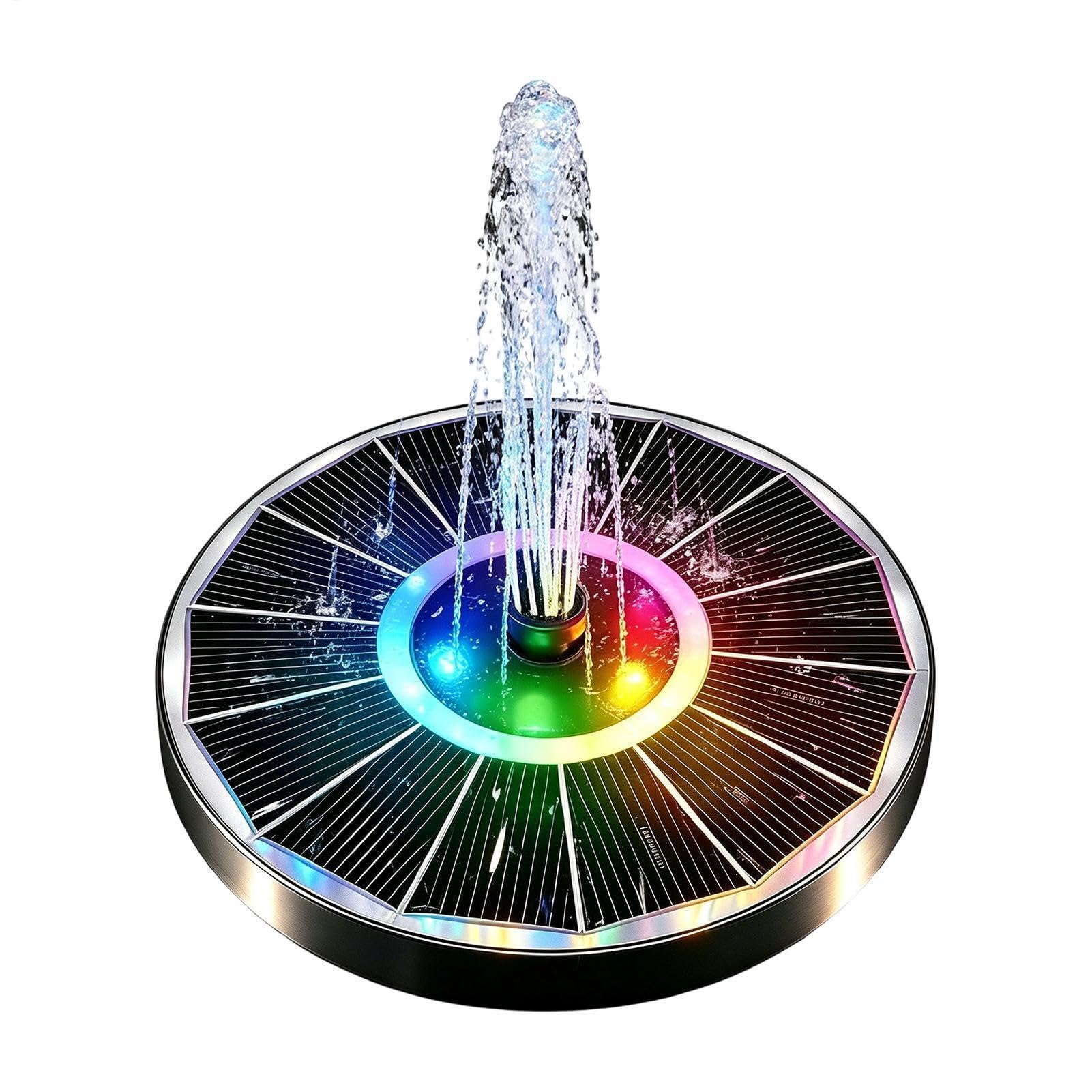 バードバス用ソーラー噴水,円形 ６ノズル カラフルライト付き | 太陽光発電式噴水ポンプ - 魚用水槽 鳥の水浴び 屋外ガーデン プール パティオ 池｜明金万代
