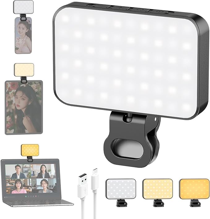 自撮り点火装置 ゼムクリップ スマホライト 直立能力のある 調光能力のある LED映像媒体点火装置 ゼムクリップ式 スマホ/万覚え帳マイコン助けること点火装置 パウダーコンパクト 小型軽さ メイク/録画/映像媒体円卓会議/すがた絵映画化用