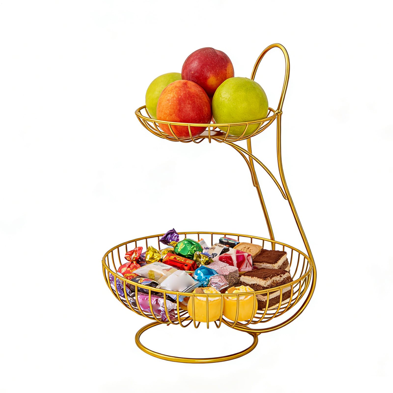 金属製フルーツバスケット - 2段式スナック収納オーガナイザー - ワイヤー 野菜収納容器,パントリーでの収納に・棚の整理に・パーティーシーンで・ビュッフェ台に・休憩室の一角に・アパート生活に・キッチン周りで・ホームオフィス仕事に・ダイニングテーブル上で・書斎のデ|明金万代