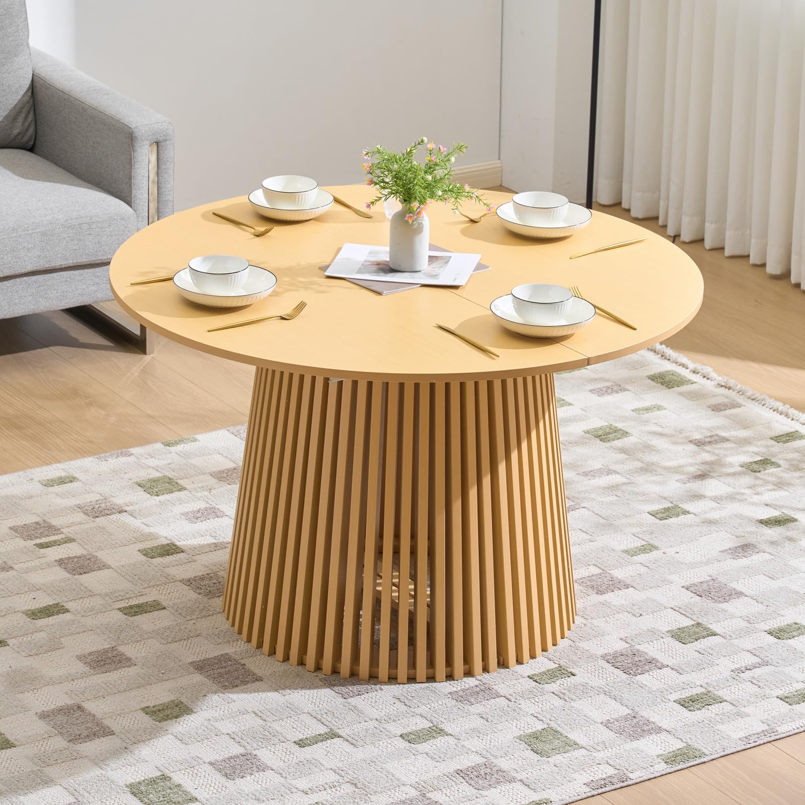 ダイニングテーブル 6人掛け 天然木 単品 円卓 ラウンドテーブル 木製 格子脚 幅120cm リビング 喫茶店 カフェ 業務用 家庭用 食卓 シンプル 円形 丸型 おしゃれ 北欧 モダン (ナチュラル,幅120cm)|明金万代