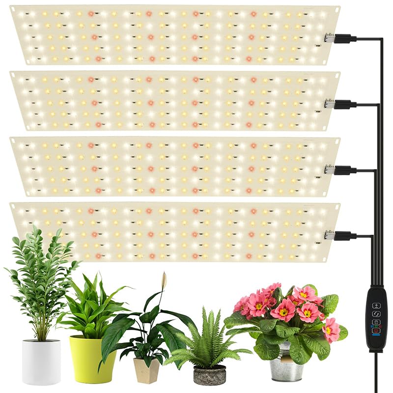 LED植物育成ライト 植物育成ライト 日照不足解消 1セット4本 24hサイクル タイマー機能(3/9/12H) 10段階調光 3段階調色 設置簡単 野菜 多肉植物 観葉植物 室内栽培 水耕栽培 家庭菜園 園芸用品|明金万代