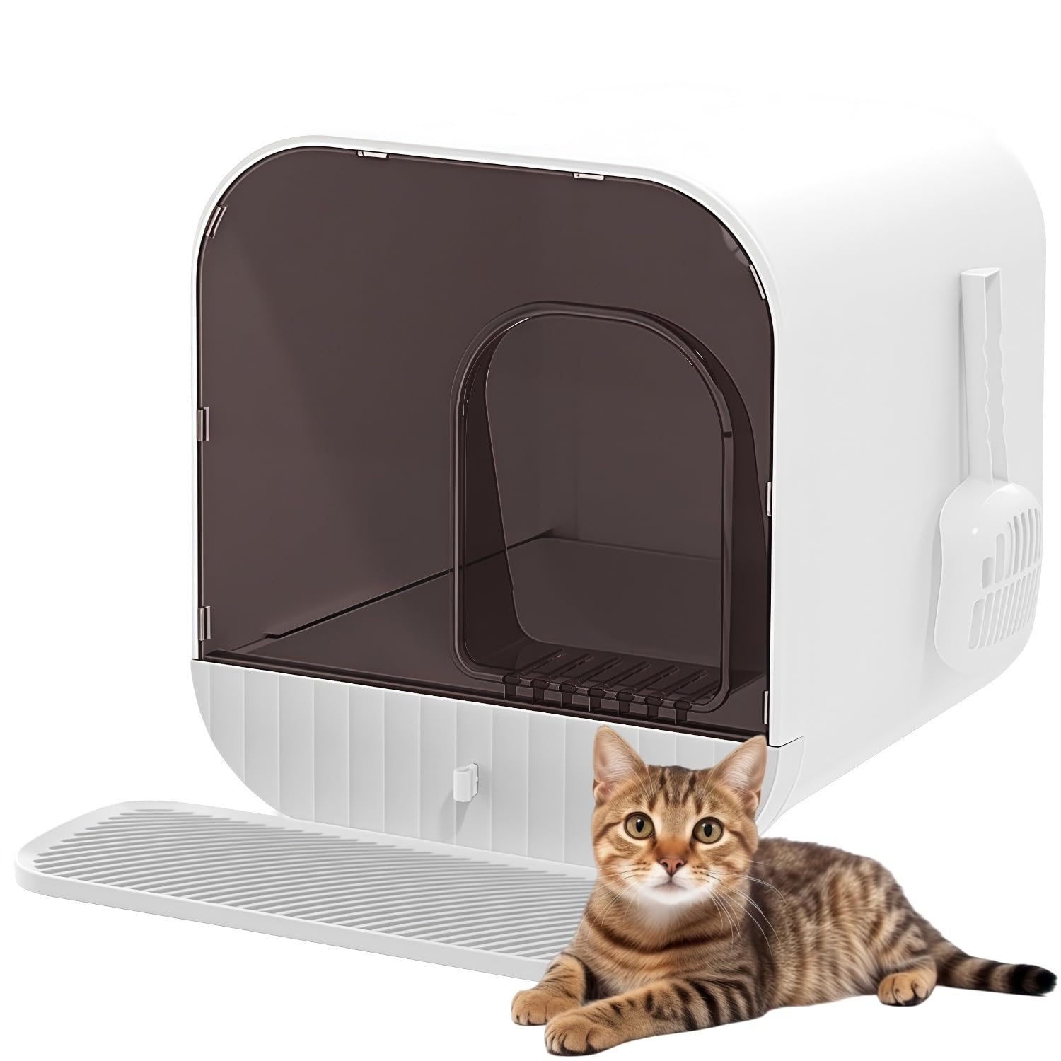 ペダル付き 豪華 完全密閉型 猫トイレ 深型 消臭 飛び散り防止 10kgまで適用可能 41*41*40cm おしゃれ 大型 猫用トイレ 掃除簡単 高い側面設計 こぼれ防止 ペット用品 引き出し式 スコップ付き多頭飼い対応 防水 漏れ防止 全年齢ネコ用品 ネコ屋さん使える 目隠し 収納家具｜明金万代