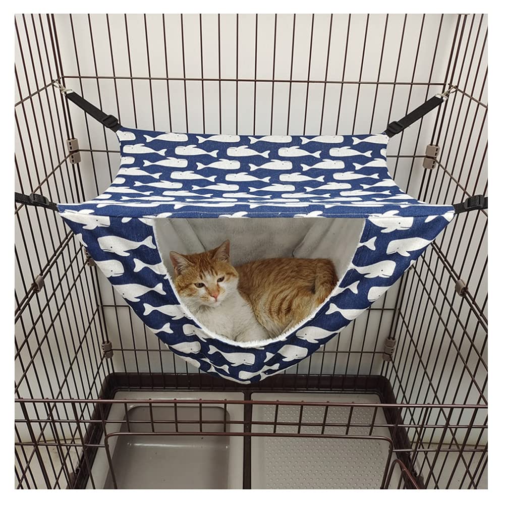 猫 ハンモック ペットベッド 多色 小動物柄 柔らかい 人気 耐久性 おしゃれ 通気性 椅子 ケージ用 ヒモ調整可能 ペット ベッド ねこハンモック ケージ用 金具丈夫 冬夏両用 ブルー｜明金万代