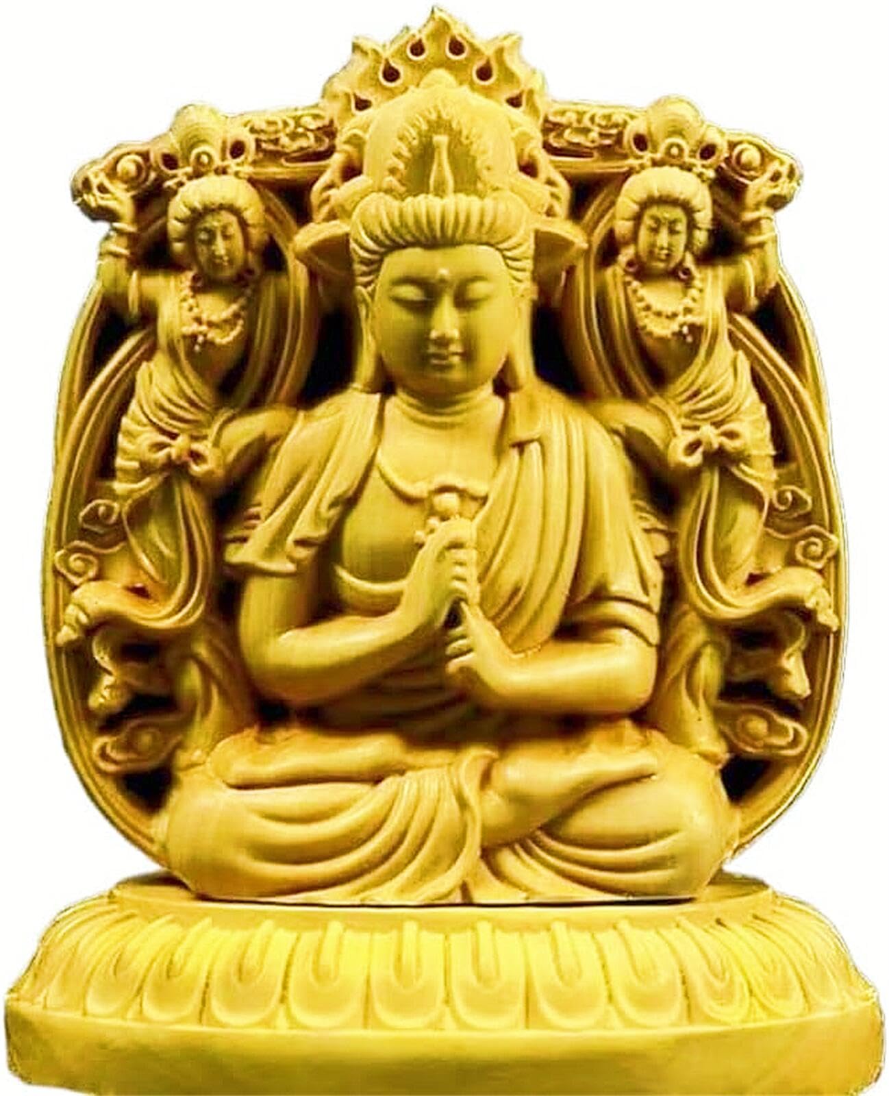 黄楊木 仏像 木彫り 置物ミニ 両面彫刻 仏壇仏像 開運十二干支お守り本尊 高さ8cm 巾7cm 奥行 三開仏 大日如来三尊 不動明王 真言宗 弘法大師 仏壇 木彫り 置物 柘植の木 祈る 厄除け (大日如来（羊、猿）)｜明金万代