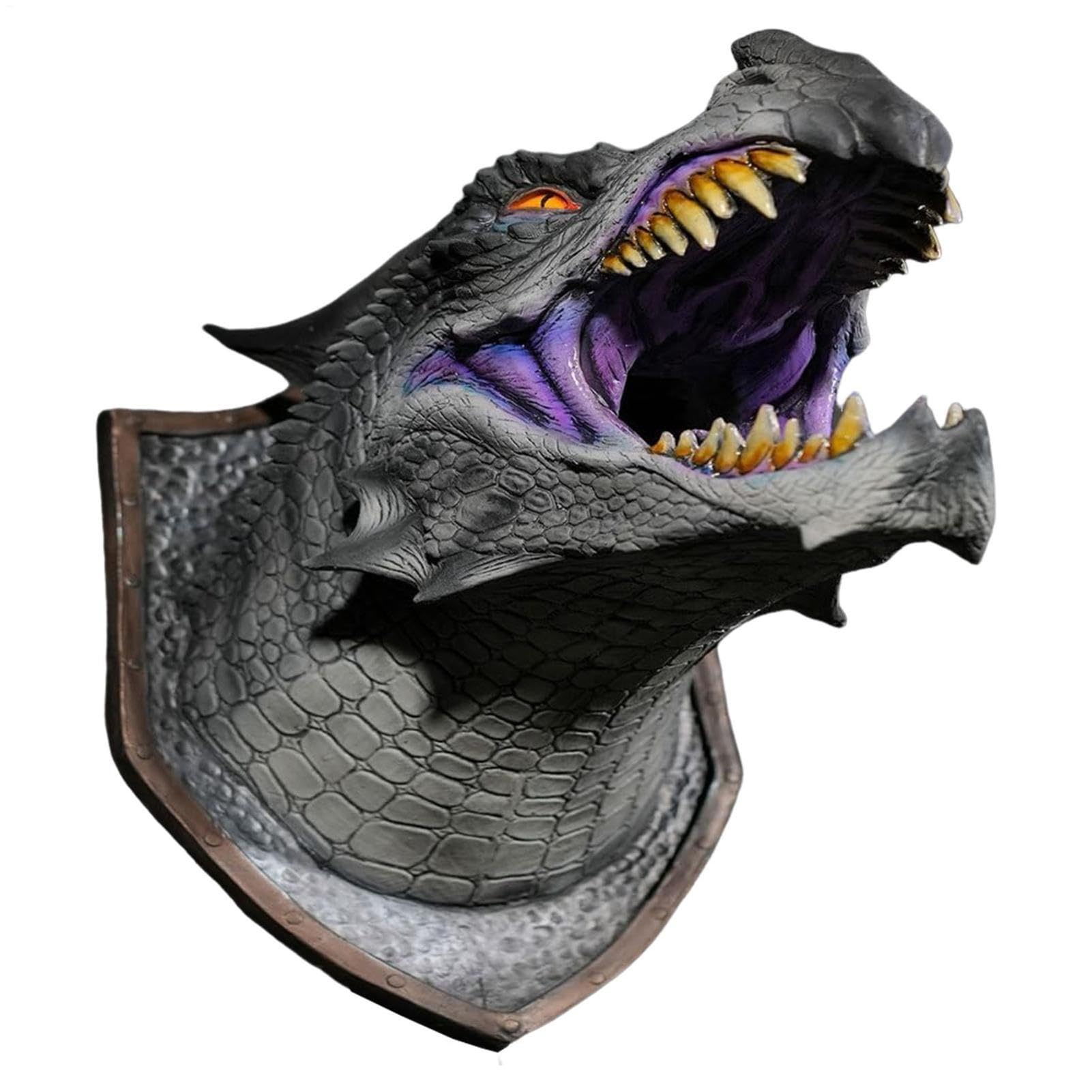 ウォールファンタジードラゴン - 3Dヘッド彫刻、ライトアイディスプレイ、スプレーモーションオーナメント、ハロウィンルームテーブルデコレーションオフィスセットアップ|不気味なホームナイトアンビエンスシーンアート｜明金万代