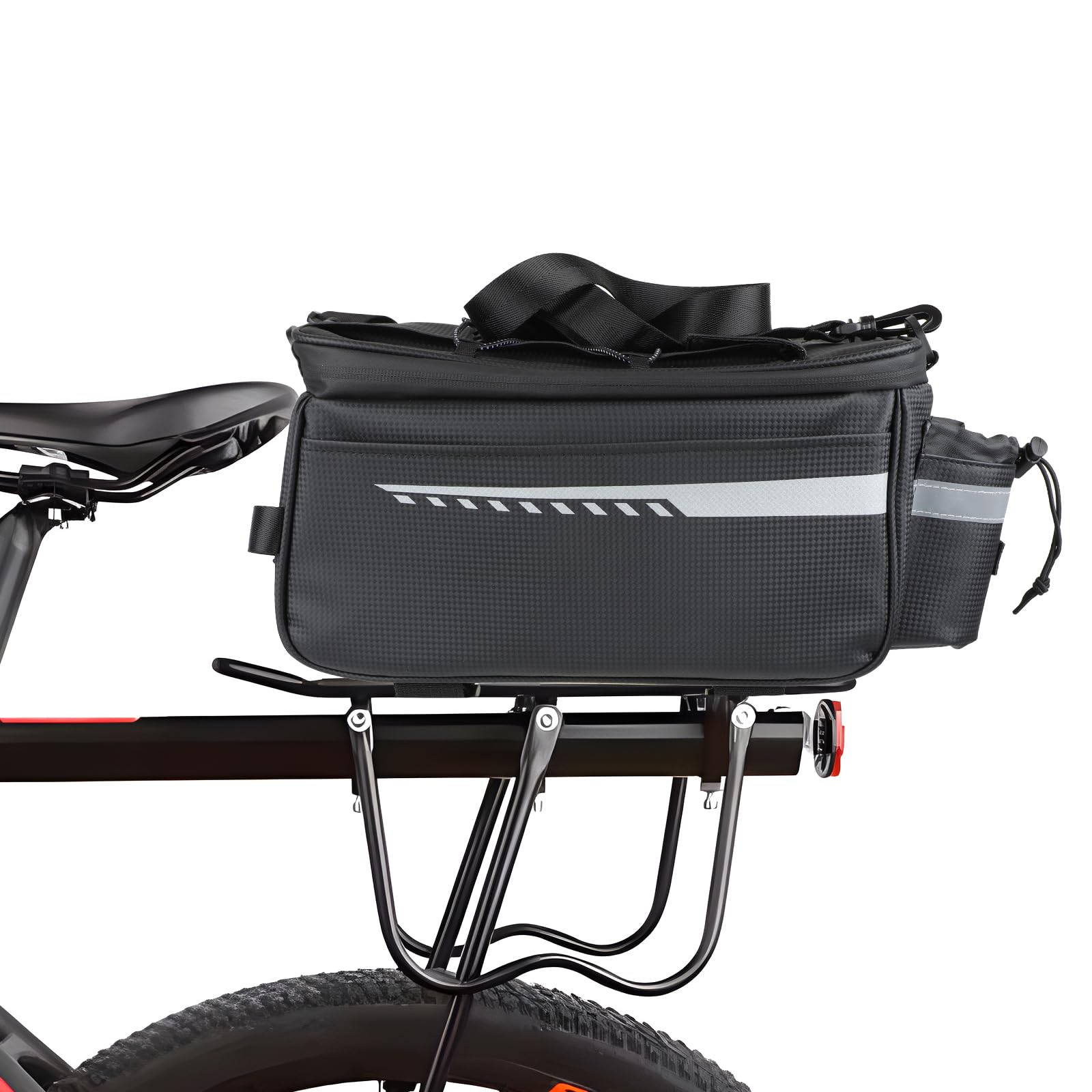 バイクラックバッグ 8L 自転車断熱クーラーバッグ 防水バイクラックバッグ ダブルジッパーサイドポケットと反射テープ付き アウトドア旅行に最適|明金万代