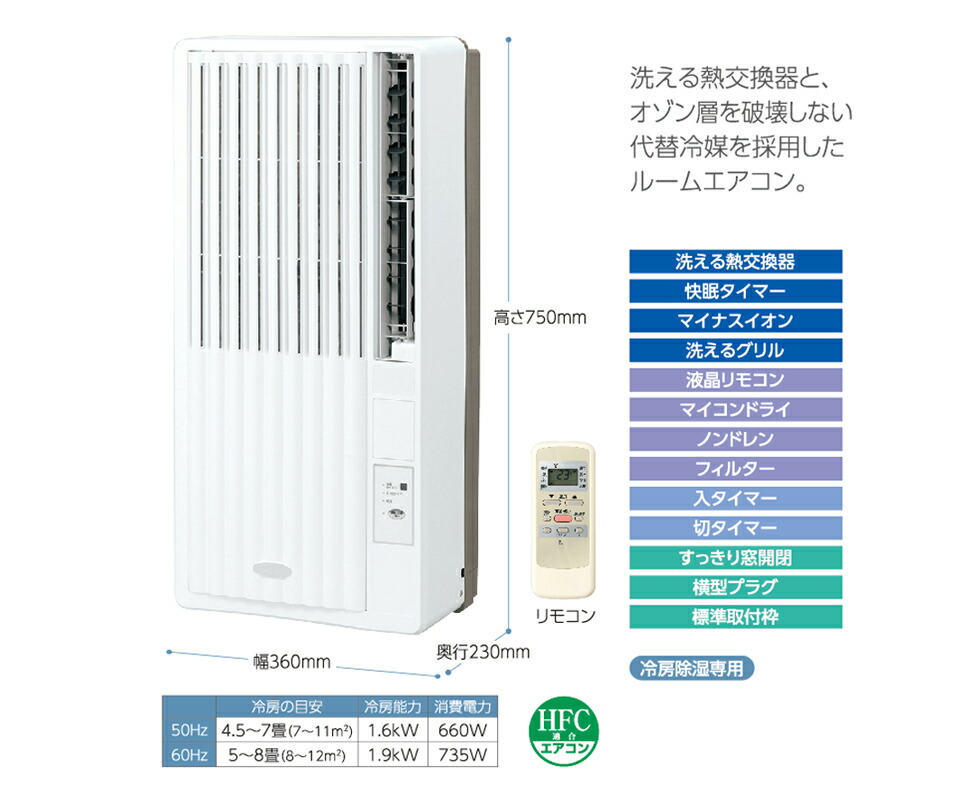 【楽天市場】ウインドエアコン 窓用 コイズミ KAW1901 ホワイト【ハイパワータイプ 洋室8畳】｜ 送料無料 工事不要 サッシ 窓枠