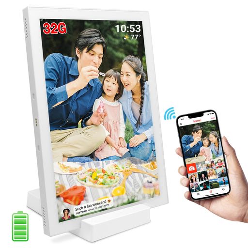 FRAMEO WiFiデジタルフォトフレーム、内蔵バッテリー、3~6時間使用できます、10.1インチ デジタルフォトフレーム 1280 * 800 IPS タッチスクリーン 、32GBストレージ、自動回転、Frameo｜マイアール