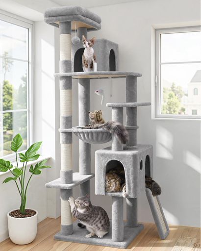 Globlazerコーナー キャットタワー 超スリム 省スペース 大型猫用 多頭飼い きゃつとタワー 付い2つキャットハウス 大きな屋上展望台 柔らかい特大ハンモック 天然麻紐の猫の爪とぎボード …|マイアール