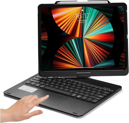 回転 キーボードケース用の iPad Air 13インチ(M4 2026/M3/M2)/Pro13 (M4) /Pro12.9 (第6/5/4/3世代), 縦置きスマート 一体式 タッチパッド付き 7色バックライトキーボード Pencilを充電可能｜マイアール