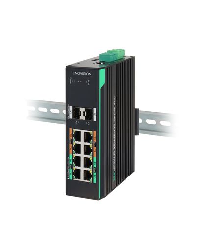 LINOVISION 8ポート1000MbpsPOE、L2管理機能付スイッチ 、2ポート 1G/2.5GSFP、4ポート BT90W POE、POE総予算360W、2層サポート産業向け設計｜マイアール