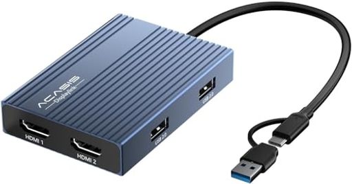 ACASIS USB C - デュアル HDMI DisplayLink アダプター、4K@60Hz、usb hdmi 変換アダプタ ポート 2 つと USB-A ポート 3 つ、100W PD 充電、Mac M1/M2/M3/Windows 用 USB|マイアール