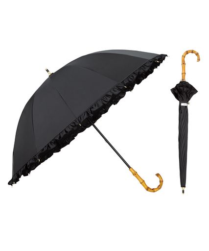 【旧モデル】Wpc. 日傘 UVO(ウーボ) 長傘/12K 親骨55cm レディース フリル ブラック 親骨:55cm UVO12K-24｜マイアール