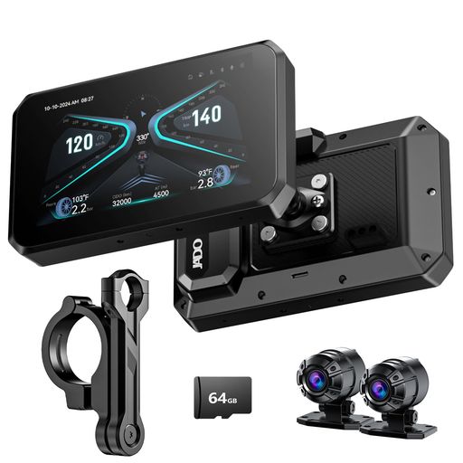 JADO バイク用ドライブレコーダー CarPlay/Android Auto対応 GPS搭載 走行情報表示可能 5インチ タッチパネル バイクナビ 自動輝度調整 前後 前後カメラ スマホ連動 BT対応 音声案内 画面分割表示&hellip;｜マイアール