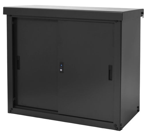 ガーデンマスター(Gardenmaster) 物置 屋外 収納庫 小型 幅92.7x奥行49.5x高さ83.4cm 安心設計 吊り戸式 可動棚10cm間隔 棚板補強加工 鍵付き 棚板1枚 転倒防止設計 屋外用 物置 HSSB-098 ブラック|マイアール