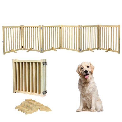 HEEOREV 木製ペットゲート ペットゲート ベビーゲート 犬用ゲート 木製犬ゲート【サイズ約 365cmx60cm】(高さ60cm、6枚セット) 折り畳み式ゲート 柵 犬 ゲート 安全柵 猫 ドアフェンス 室内 猫 …|マイアール