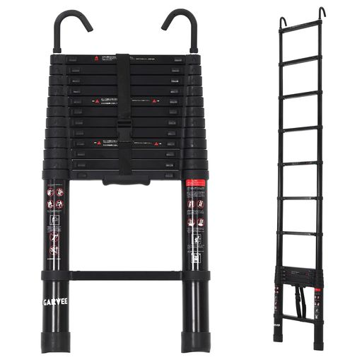 ベラクシー(Beraxy) 伸縮はしご アルミ製 3.2m 耐荷重150kg 自動ロック 軽量 持ち運びやすい 固定フック付き 折り畳み コンパクト 収納簡単 多機能 室内外 ブラック|マイアール