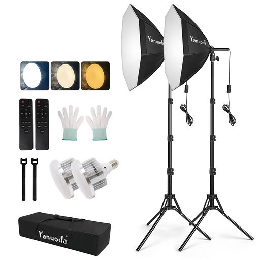 照明用ソフトボックス 50x50CM 折りたたみ式 八角形撮影用ライト 95W LED電球 3000K-7500K 高輝度3色温度LEDライト リモコン付属 遠隔操作可能 無段階調節 照明キット 160CM伸縮三脚スタンド 軽量…|マイアール