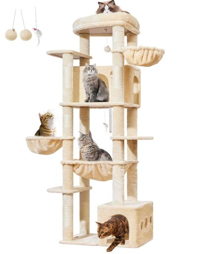 Taoqimiao 高さ182cm キャットタワー 大型猫用 据え置き式 猫タワー 多頭飼い対応 省スペース 転倒防止付き 運動不足解消 安定感 超大きめプラットフォーム キャットハウス2基 天然麻紐 爪と&hellip;｜マイアール 9,477円
