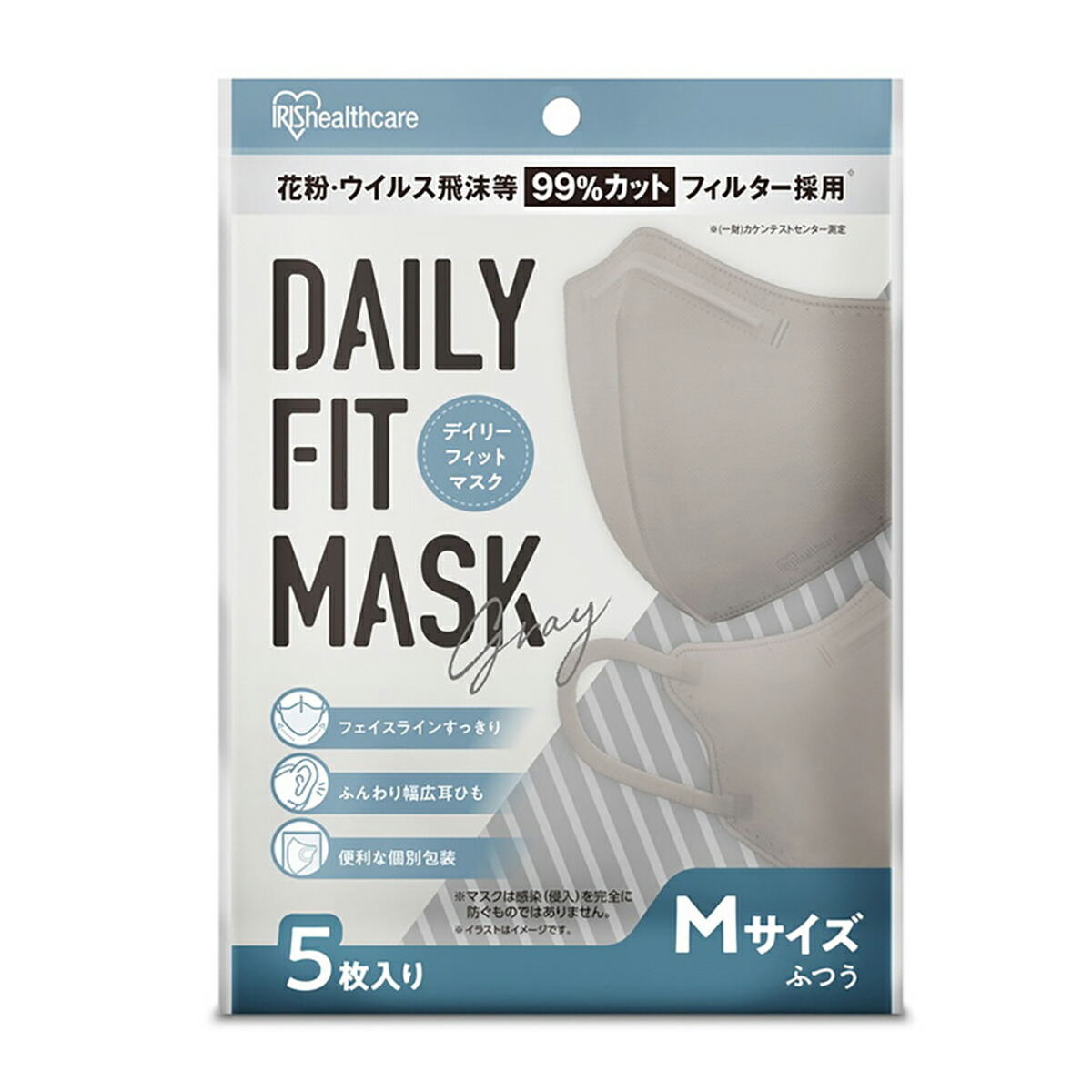 【楽天市場】アイリスオーヤマ DAILY FIT MASK デイリー フィット 立体形状 マスク 5枚入 M ふつうサイズ グレー 灰色 個別 ...