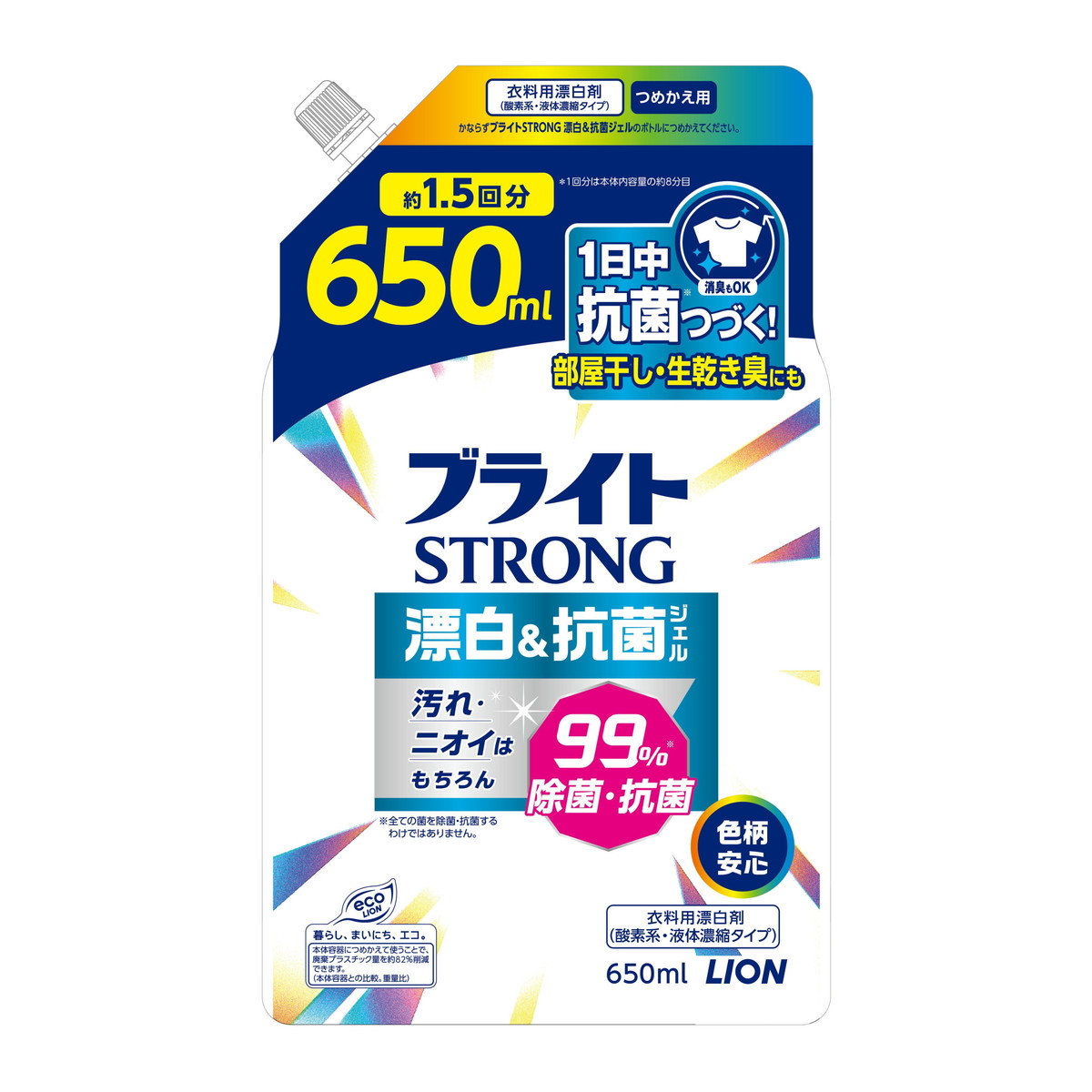 【送料込・まとめ買い×10個セット】ライオン LION ブライト STRONG 漂白&抗菌 ジェル つめかえ用 650ml 酸素系液体漂白剤 洗濯用