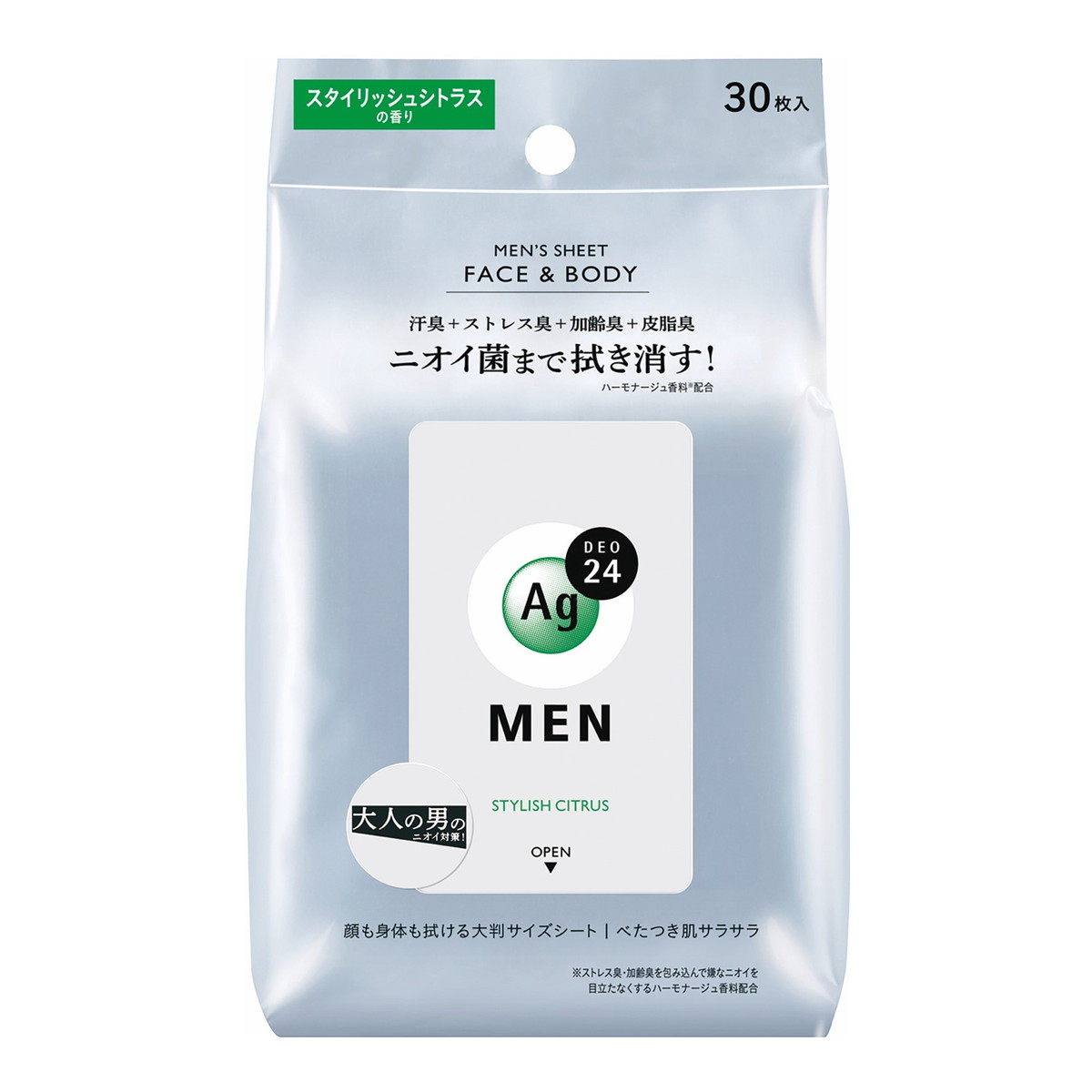 【送料込・まとめ買い&times;36個セット】ファイントゥデイ エージーデオ24 メン メンズシート フェイス&ボディ スタイリッシュシトラス 30枚｜マイレピ　P＆Gストア