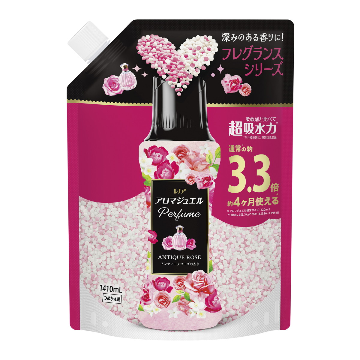 【送料込・まとめ買い×4個セット】P&G レノア アロマジュエル アンティークローズの香り つめかえ用 超特大サイズ 1410ml 洗濯 香りづけ ビーズ