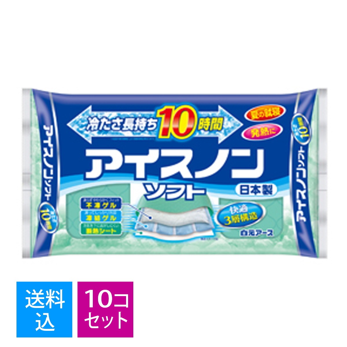 【送料込・まとめ買い×10個セット】　白元　アイスノン やわらかフィット すみっコぐらし　不凍ゲルタイプ保冷枕　洗える専用カバー付き　(4902407024985)※無くなり次第終了