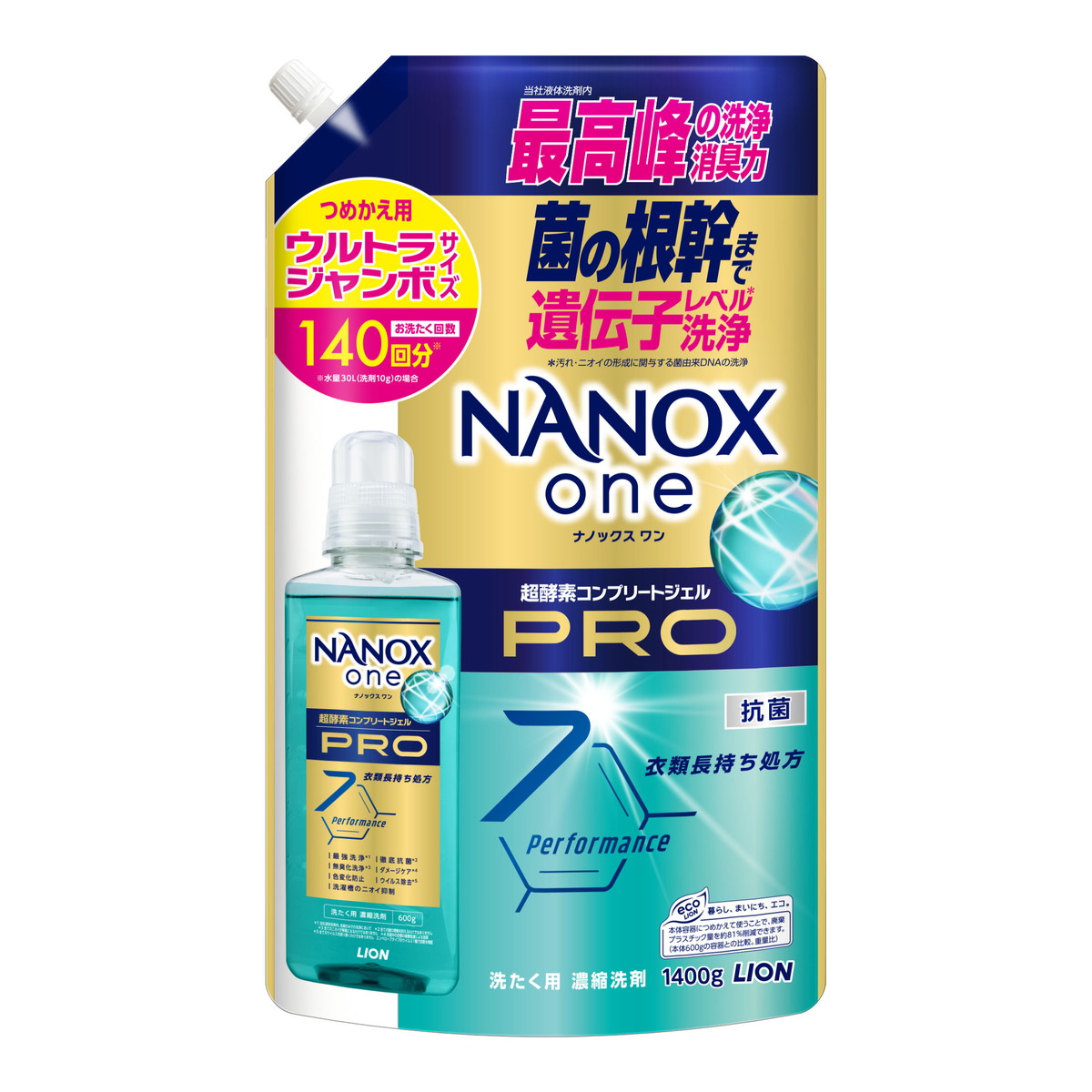 【送料込・まとめ買い×6個セット】ライオン LION ナノックス ワン NANOX one PRO つめかえ用 ウルトラジャンボ 1400g 洗濯用洗剤 ※新旧商品混在の場合あり
