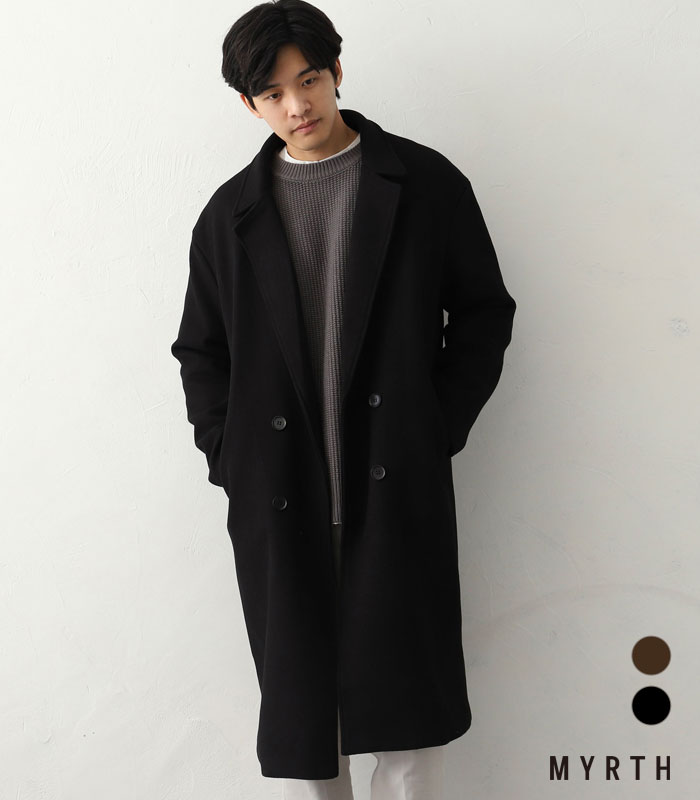 ウール混合 ダブルブレスト ロングコート ブラック ウールダブルロングコート | ファッション通販サイト NUGU