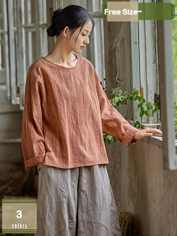 500円OFFクーポン トップス レディース 長袖 Tシャツ ゆったり エスニック 快適 可愛い 丸ネック 無地 カットソー バルーン袖 大人 大きいサイズ カジュアル おしゃれ 着痩せ 通勤 日常着 デート 普段 薄手 冷房対策 tシャツ ファッション mysco