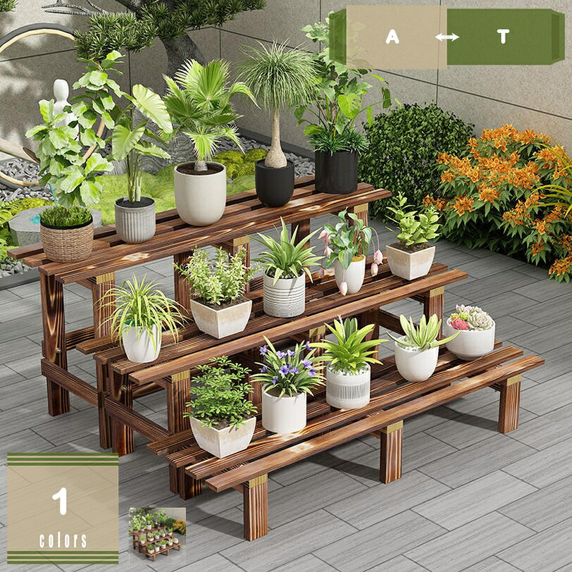 1000円OFFクーポン フラワースタンド 屋外 室内 プランタースタンド ガーデニング 観葉植物 棚 花台 木製 花置き棚 プランターラック 大型 階段 多肉植物 ラック コンパクト ベランダ 玄関 園芸ラック 長方形 横長 頑丈 ガーデンラック アンティーク シン mysco|まいすこ 店