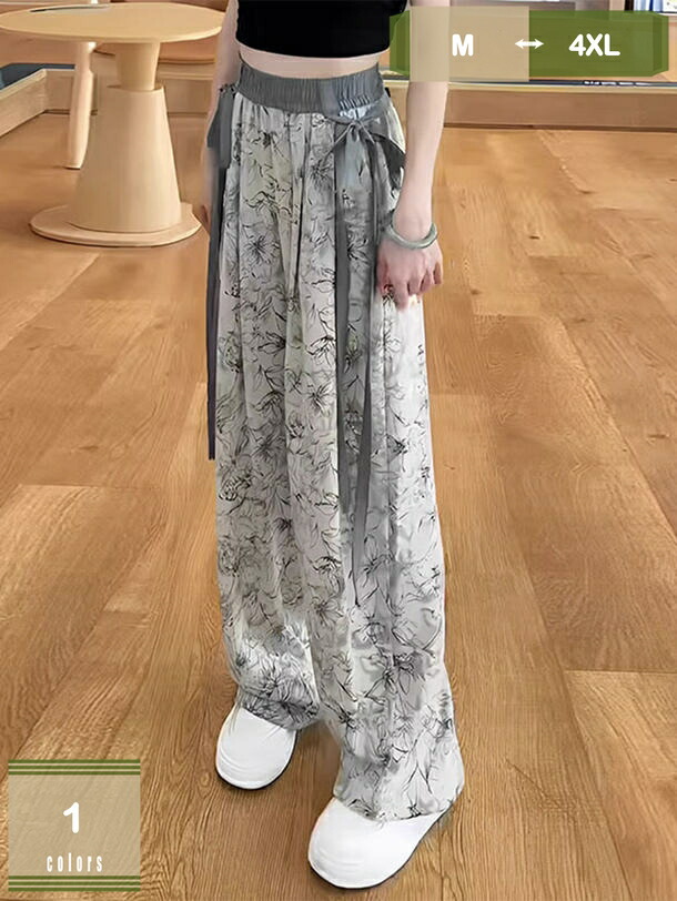ワイドパンツ レディース 春夏 ガウチョパンツ ボトムス 柄 花柄 ワイド シフォン スカンツ スカーチョ ウエストゴム 大きいサイズ ロング丈 ファッション 個性的 ボヘミアン ビーチ リゾート 春 夏 秋 mysco