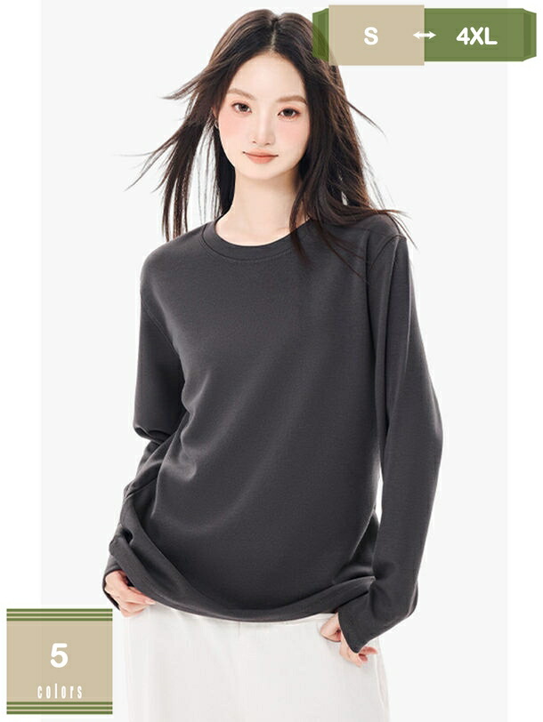 レディース 長袖 Tシャツ カットソー インナー トップス T シャツ 無地 着痩せ 裏ボア シンプル 柔らかい 快適 日常 普段着 春 秋 冬 クルーネック ティーシャツ ロングスリーブ ゆったり 体型カバー 重ね着 きれいめ おしゃれ mysco