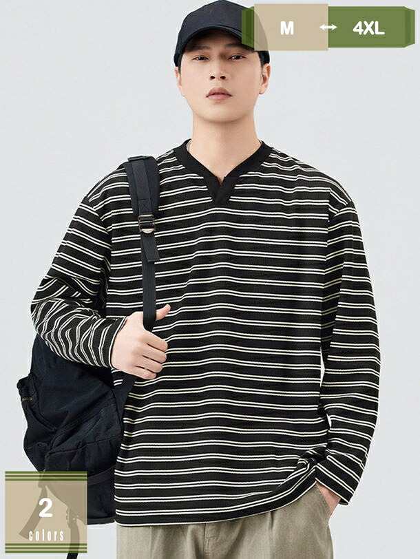1000円OFFクーポン 秋服 メンズ Tシャツ 長袖 ゆったり おおきい サイズ ビッグT ながそで ボーダー柄 綿 カジュアル ファッション 丸襟 柔らかい肌触り 快適 よれない 透けない 長持ち 大きいサイズ 半袖ｔシャツ ストリート 春秋 mysco