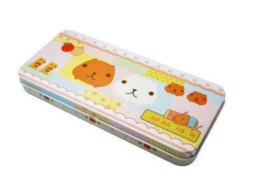 【缶ペンケース】カピバラさん　パッチワーク　デザイン柄　ブリキ缶　カンペンケース画像