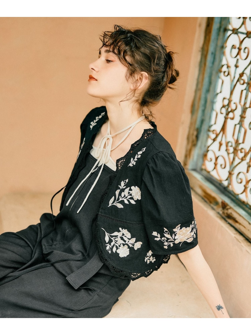 【SALE／30%OFF】花刺しゅうボレロプルオーバー mysty woman ミスティウーマン トップス プルオーバー・トップ 白いこと 黒いこと【RBA_E】【貨物輸送無料】[ Fashion]